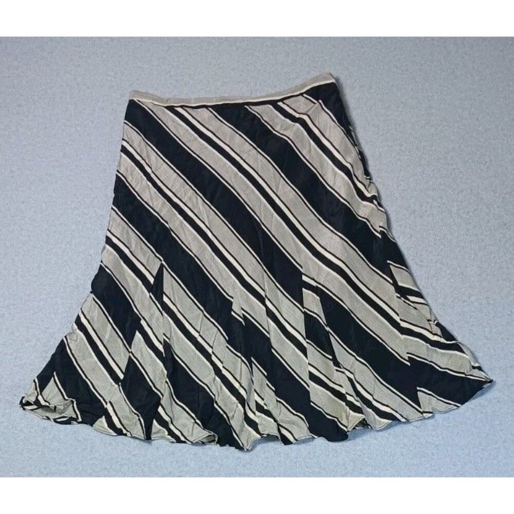 Tommy Hilfiger 100% Silk ALine Maxi Skirt 14 Diagonal Stripe Preppy Y2K Academia